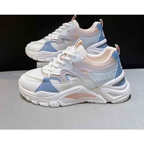 Womens Daddy Shoes Thick Bottom Lace-Up Air Mesh Patchwork Shallow Female Sneakers Comfortable Leisure Ladies Vulcanized Shoes