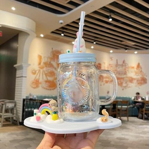 Star Mid-Autumn Festival 2020 Moon Night Cute Girl Heart Bunny Mason Laser Glass Straw Cup Limited Water Cup