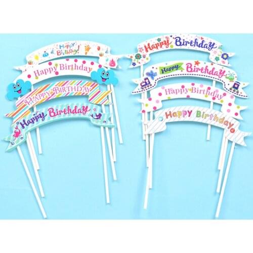 1PCS Rainbow Cake Topper Happy Birthday Wedding Decoration Cake Flags Baby Shower Decor Supplies Party Cake Baking Accessories