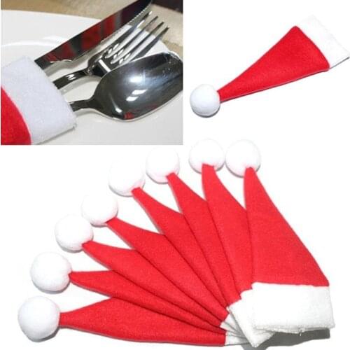 10pcs Christmas Tableware Knife Fork Set Holder Mini Santa Claus Hat Christmas Decorations for Home Navidad New Year