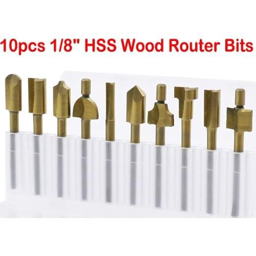10pcs For Dremel Rotary Tool Sets 1/8" 3mm Mini Shank HSS Titanium Router Bits
