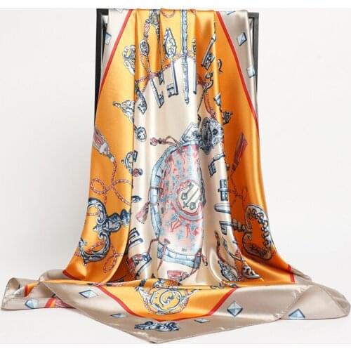 2021 Elegant Silk Shawl Headband Print Satin Square Scarf For Women Neckerchief Female Foulard Hijab Wraps Hair Bands Bandana