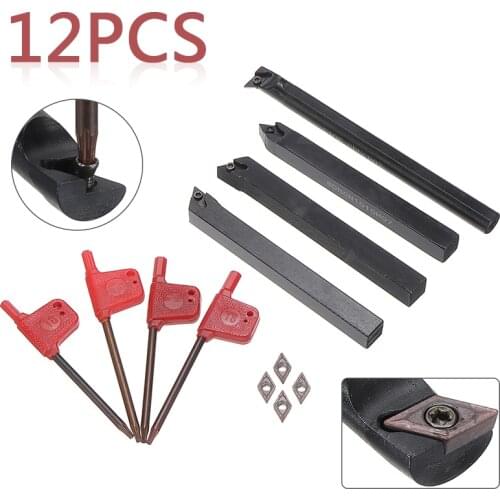 4Pcs 10mm Lathe Boring Bar Turning Tool Holder + 4Pcs DCMT0702 Carbide Inserts with Wrenches For CNC Machine Lathe Cutter