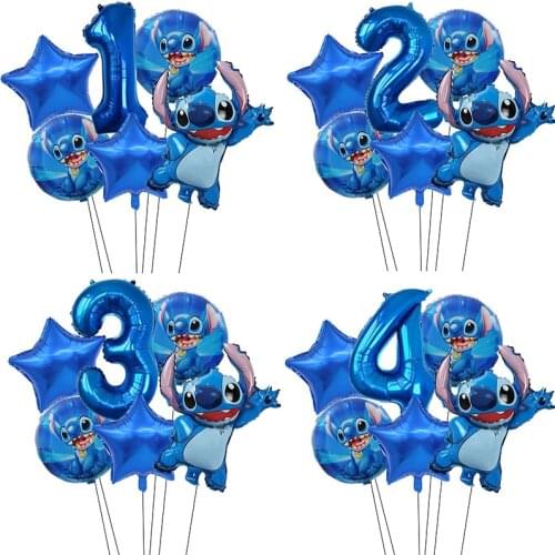 6pcs Disney Blue Lilo & Stitch Balloon 32 inch Number Foil Balloons 1st Kids Stitch Theme Birthday Party Decorations Baby Shower