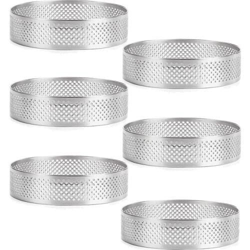 6 Pack Stainless Steel Tart Rings, Heat-Resistant Perforated Cake Mousse Ring,Cake Ring Mold,Round Cake Baking Tools