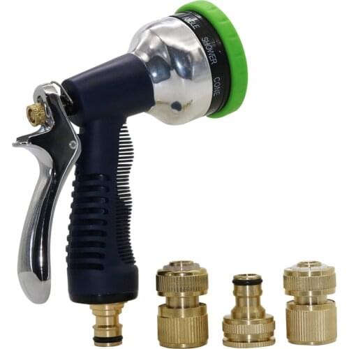 9 Patterns Adjustable High pressure Water Gun with Brass Quick Connectors kit Garden Water Kits Faucets Adapter Joint 1 Set