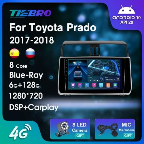 2DIN Android10.0 Car Radio For Toyota Land Cruiser Prado 150 2017-2018 Blu-ray 1280*720P IPS Car Video GPS Navigation Auto Radio