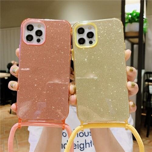 Glitter Sparkly Cord Chain Necklace Lanyard Soft Case For iphone 12 pro case luxury For IPhone 6s 7 8 Plus11 XS Max XR For Carry