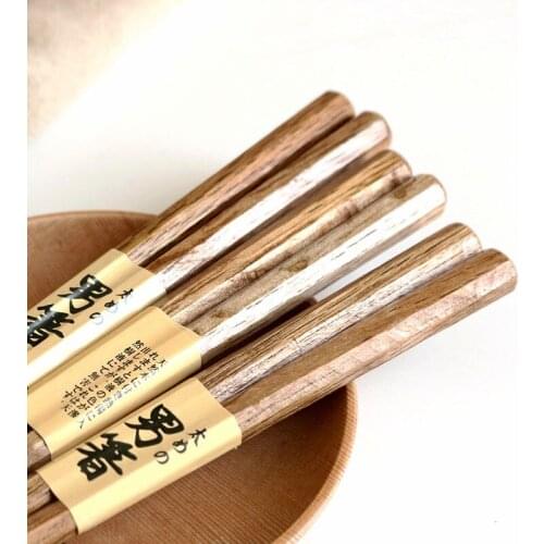 Japan Style Wood Chopsticks Original Color Thick Head Octagonal Square Head Tableware 10Pairs