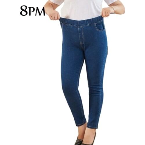Plus Size Elastic Waist Stretchy Pants Denim Trousers Bagger Winter Fleece Lined Jeans For Women Mom Jeans 5XL 6XL ouc551J