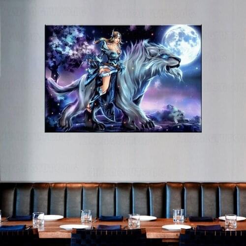 Canvas Painting 1 Pieces The Moon Night DotA 2 Beast And Warrior Mirana Game Poster Wall Art Home Decor Printed Type Picture