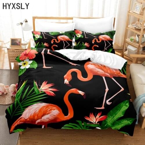 Flamingo Flower Plants Bedding Set 3D Duvet Quilt Cover Comforter Bed Linen Pillowcase King Queen Twin Full Double 220X240 Size