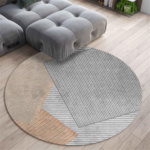 Nordic Geometric Lines Round Rug Living Room Modern Simple Gray Orange Floor Sofa Carpet Soft Rug Side Table For Bedroom