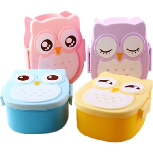 Food Grade PP Cartoon Owl Lunch Box School Dinnerware Colorful Kids Tableware Environmental Bowl Children Christmas Gift One Set
