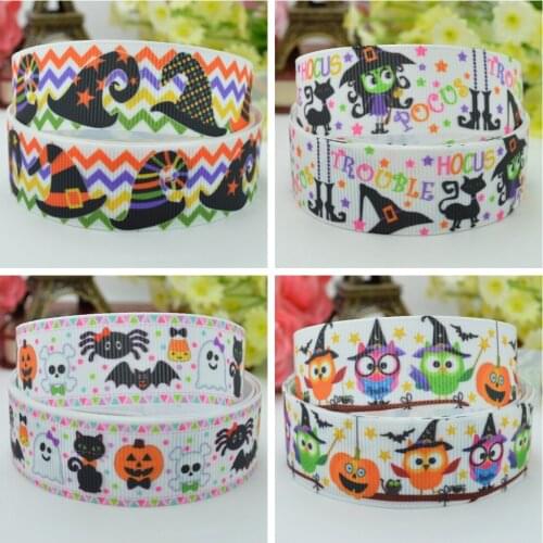 10 Yards 22mm 7/8" Halloween OWL Witch Pretty Printed grosgrain ribbon hair bow Headwear DIY hair accessories retail B0929
