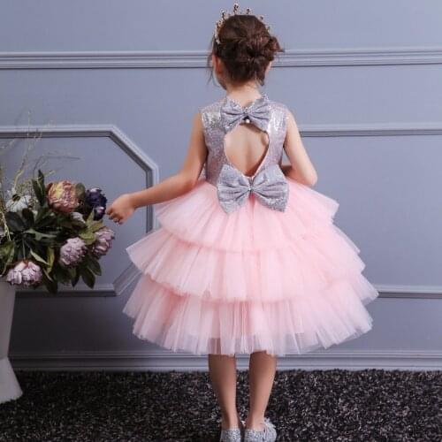 2020 summer first communion dresses flower girl dresses girls party dress sequin open back bow princess dress baby costume