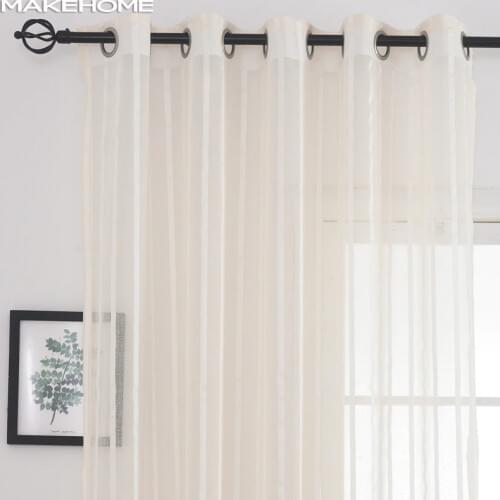 MAKEHOME Simple Style Vertical Stripe Sheer Tulle Curtains for Living Room Bedroom Voile Modern Tulle Window Blinds Drapes