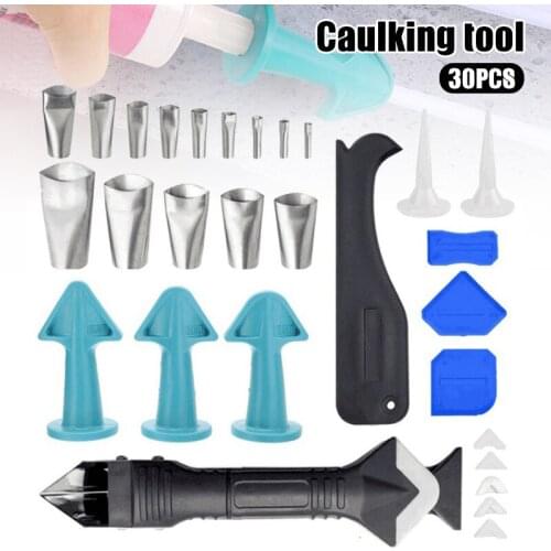 30Pcs Silicone Caulking Tool Kit 3in1 Caulking Tools 14pcs Caulking Finisher Nozzle Plastic Scraper Set for Floor Corner SCVD889
