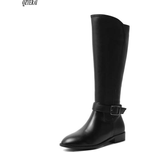 2020 New Autumn/winter Womens boots The knee boots Genuine leather warm European motorcycle boots Womens shoes