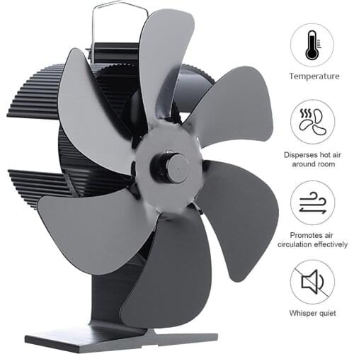 New 6 Blades Heat Powered Stove Fan Black Home Fireplace Fan Quiet Log Wood Burner Ecofan Efficient Heat Distribution Equipment