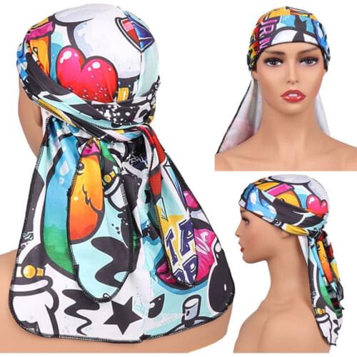 Printed gold velvet extended lace elastic long tail pirate Baotou hat velvet durag bonnets for women red pink hats for women