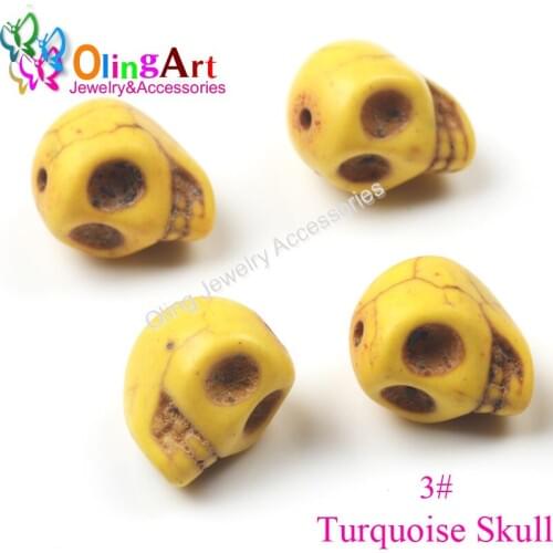 OlingArt Mixed color 11*13mm 30pcs/lot Skull Green Loose Beads Stone Charm for Bracelet necklace diy jewelry making 2019