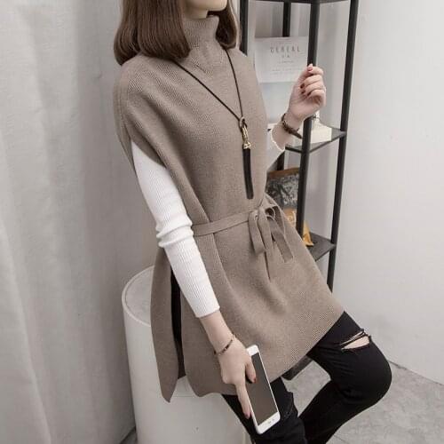 2020 Autumn Winter Womens Clothing Lady Long Vest Knitted Sweater Half turtleneck mid-length sweater Vest Elegant Office Lady
