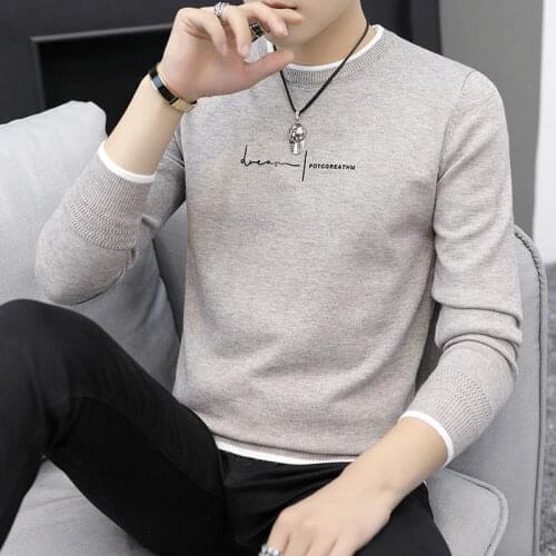 Autumn and Winter Mens Thick Sweater Korean-Style Cotton Knitwear Fashion Flow Warm Sweater Handsome Mens Bottoming Shirt