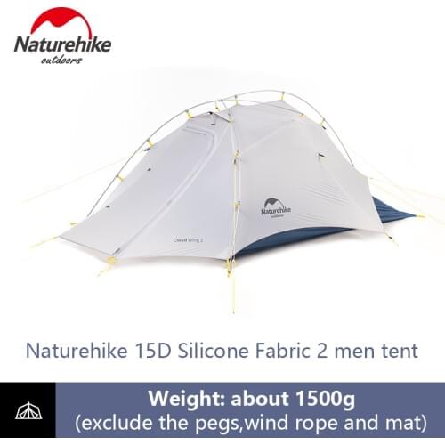 Naturehike Cloud Up Wing 2 Men Tent 15D Nylon Ultralight Portable Windproof Tents For Outdoor Camping Hiking With Free Mat