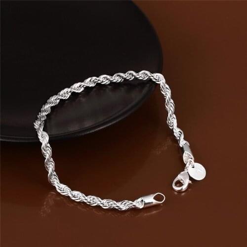 Silver plated bracelets for women Twisted Thick chain wedding jewelry Factory Price for wife bijoux anillos de plata H207