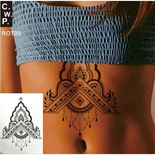 ROT03 1 PIECE Back or under Breast Big Hindi Henna Style Waterproof Temporary Tattoo Body Art