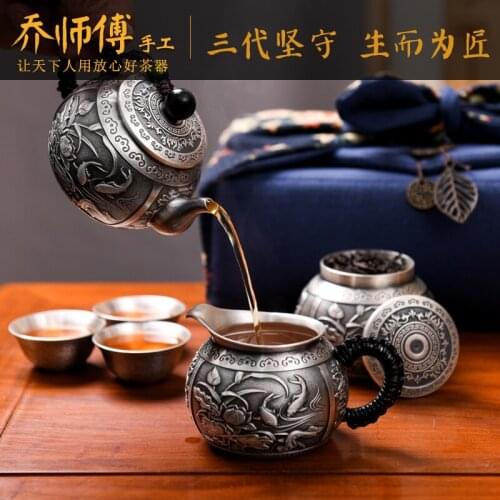Teacher manual silver pot of 999 sterling silver teapot set gifts home manual tea Japanese tea ceremony little teapot