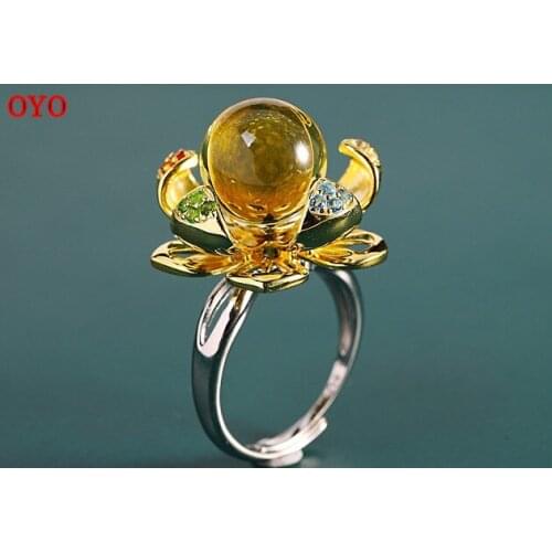 S925 silver jewelry fashion exaggerated hand ornament open female Mexican blue amber ring turning petals