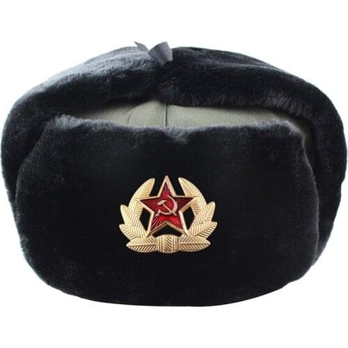 Hat Russian Army Military Hats Pilot Police Polyester Hat 2020 Winter For Men Snow Skiing Cap With Earmuffs 55-60Cm Accessory