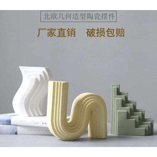 Modern Vase Geometric Lines Architectural Style Home Decorations Flower Holder Ornaments Home Decor Nordic Vases Ceramic Decor