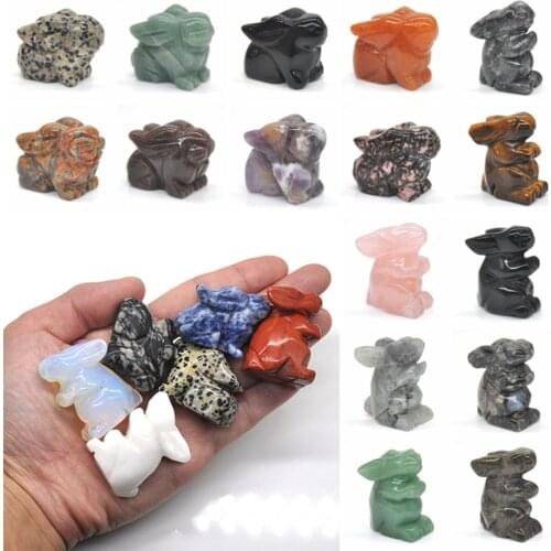 1PC Rabbit Bunny Statue Mixed Gemstone Crystal Healing Gemstone Pocket Animal Figurine Ornament Home Decoration Hand Carved