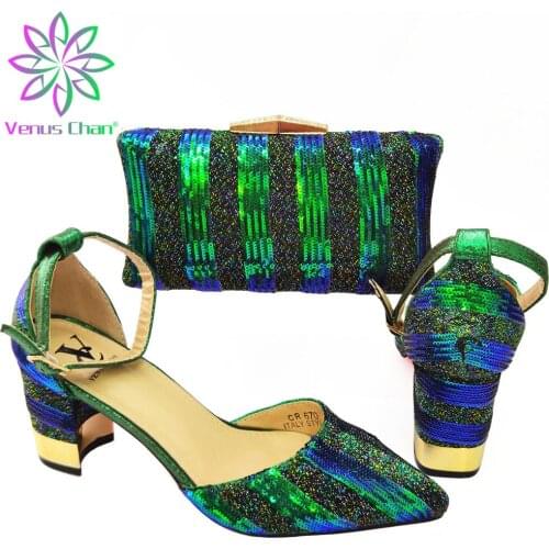 2022 New Arrival Shoes with Bag Set Elegant Style Nigerian Women Shoes Matching The Green Color Pointed Toes High Heels Pumps