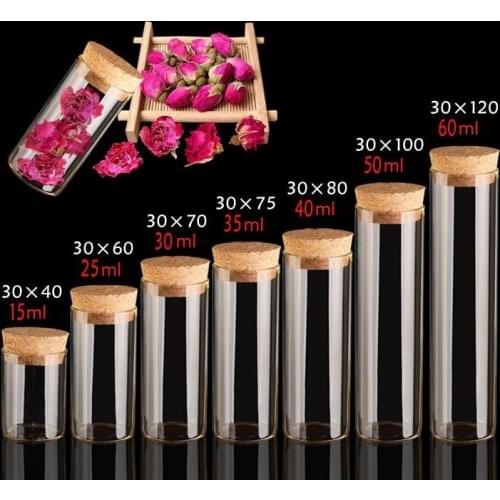 Pack of 7 pcs Transparent Tube Bottles Cork Wishing Glass Reagent Straight Tea Rose Trial Bottle