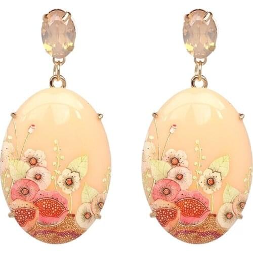 European And American Fashion Personality Retro Resin Printed Rhinestone Earrings Hand Painted Lady Jewelry Gift Bride Party