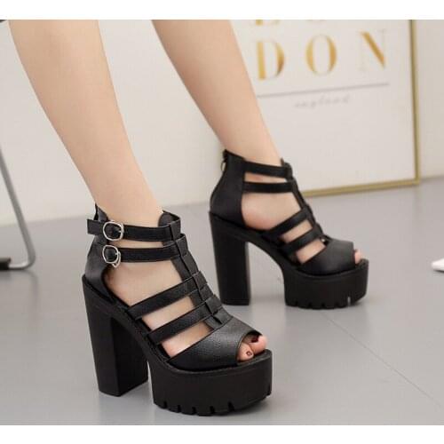 2021 Summer Plus Size WomenGladiator Sandals Chunky Platform High Heels Open Toe Sandals Punk Style Belt Buckle Roman Sandals