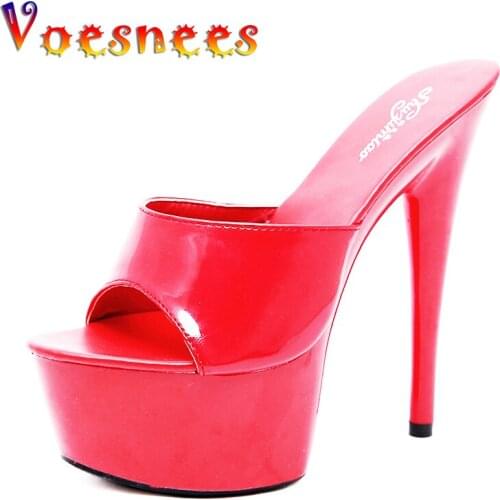 Voesnees Slippers Summer Outside High Heels 13 15 cm Solid Color Sexy Highs Platform Thin Heels Female Party Club Women shoe