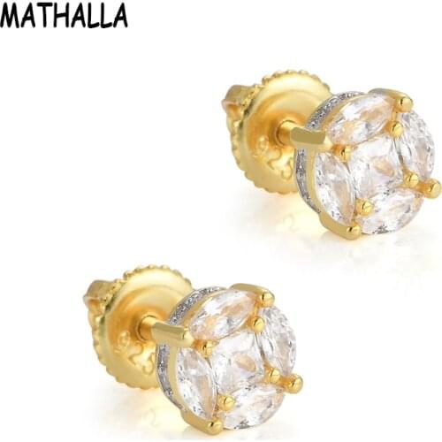 MATHALLA 2021 New Ice Round Gem Cubic Zirconia Earrings Pair Fashion Girl Earrings Hip Hop Jewelry Accessories