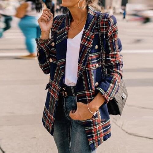 Women Blazer Plaid Patchwork Autumn Winter Fashion Long Sleeve Double Side Clothes Women Office Lady Coat пальто женское