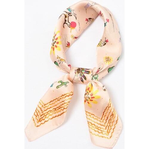 Yishine 70*70 CM Women Multifunction Polyester Silk Scarf Comic Cactus Printed Satin Small Square Wraps Scarves Shawl