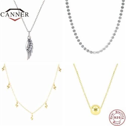 CANNER 925 Sterling Silver Wings Sequins Snake Necklace for Women Men Zircon Clavicle Choker Chain Necklaces Fine Jewelry Gifts