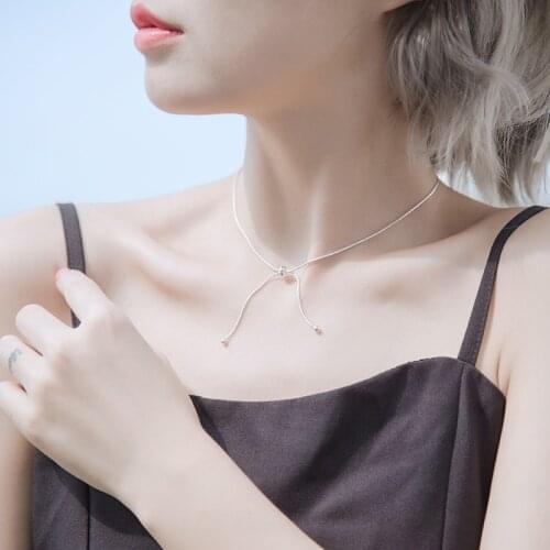 Simple Style Silver Color Adjustable Ball Necklace Bead Pendant Ladies Short Chain Necklaces For Gilr Fashion Jewelry
