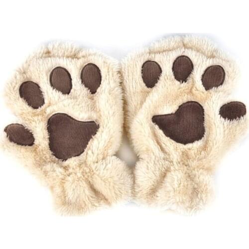 Winter Women Cute Cat Paw Claw Plush Mittens Short Fingerless Finger Half Gloves Dropshipping