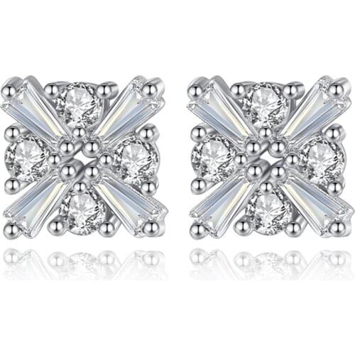 100% 925 Sterling Silver Hot Sale Fashion Shiny Crystal Stud Earrings for Women Jewelry Birthday Gift Wholesale Drop Shipping