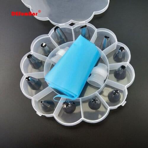 12PCS Stainless Steel Nozzle + 1pcs Silicone Icing Piping 1pcs Box,Cream Pastry Bag Pastry Tips Converter DIY Cake Decorat Tools