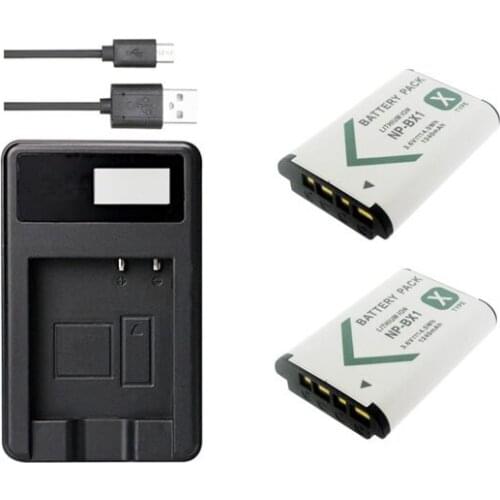 2X NP-BX1 NPBX1 BX1 Battery+LCD USB Charger for Sony Cyber-shot RX1,RX100,WX300,WX350,HX400,H400,HX300,HDR-AS50,AS20,AS30,AS100